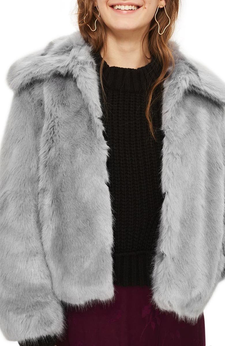 Topshop Claire Faux Fur Coat, Main, color, 