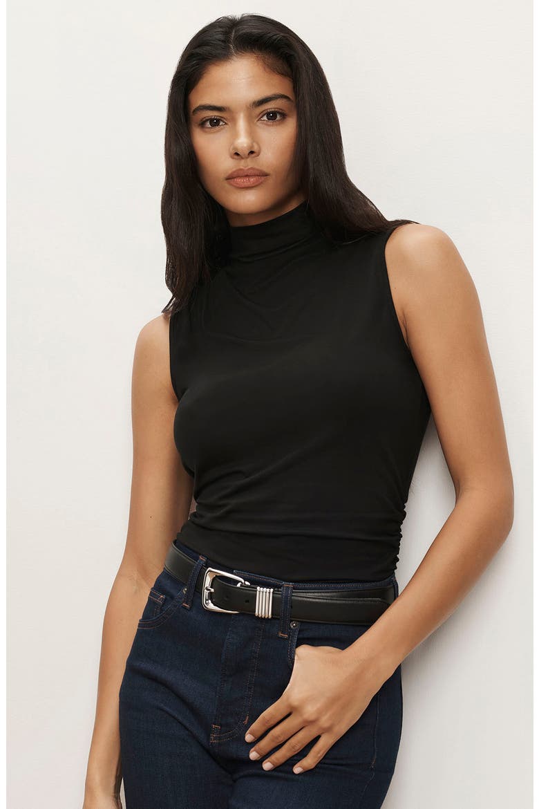 Mylie Ruched Sleeveless Top, Alternate, color, BLACK