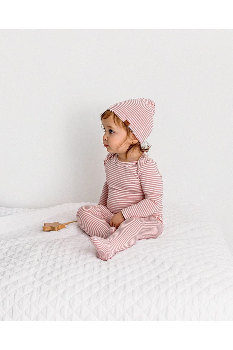 Striped Shoulder Flap Footie Set, Alternate, color, Rose