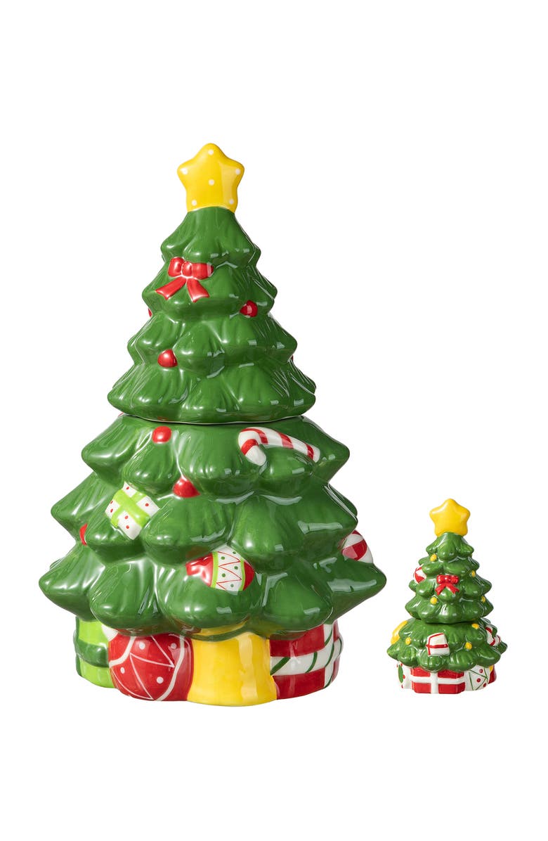 Glitzhome 3-Piece Dolomite Christmas Tree Cookie Jar Set, Main, color, 