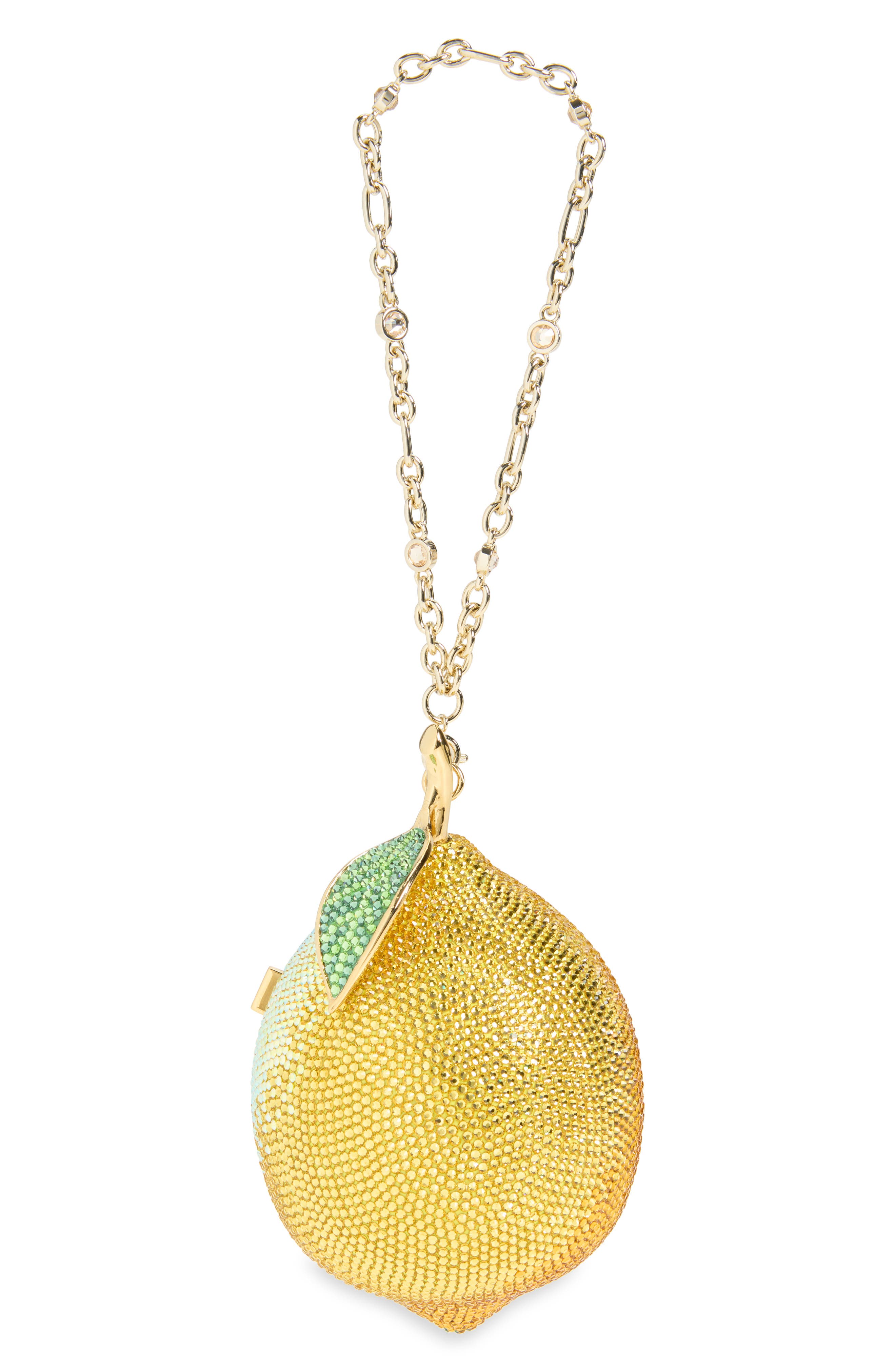 JUDITH LEIBER COUTURE Citron Crystal Embellished Wristlet, Main, color, 