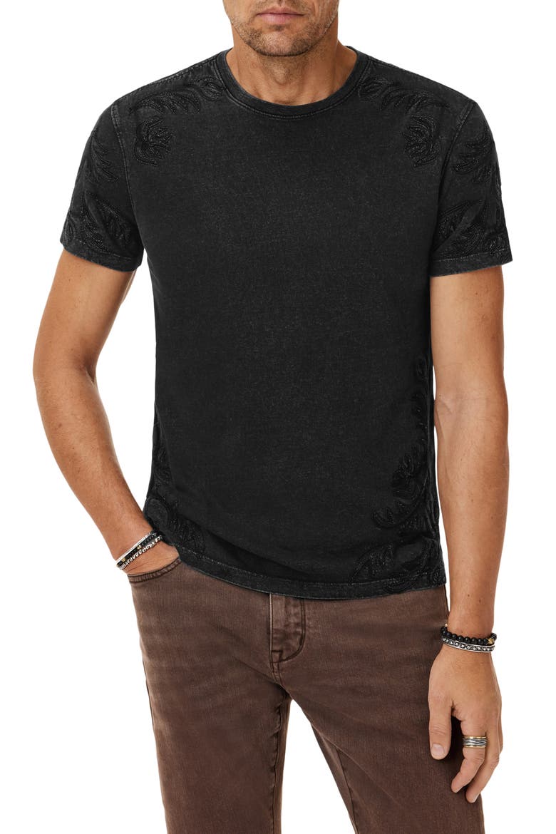 Floral Embroidered Organic Cotton T-Shirt, Main, color, BLACK