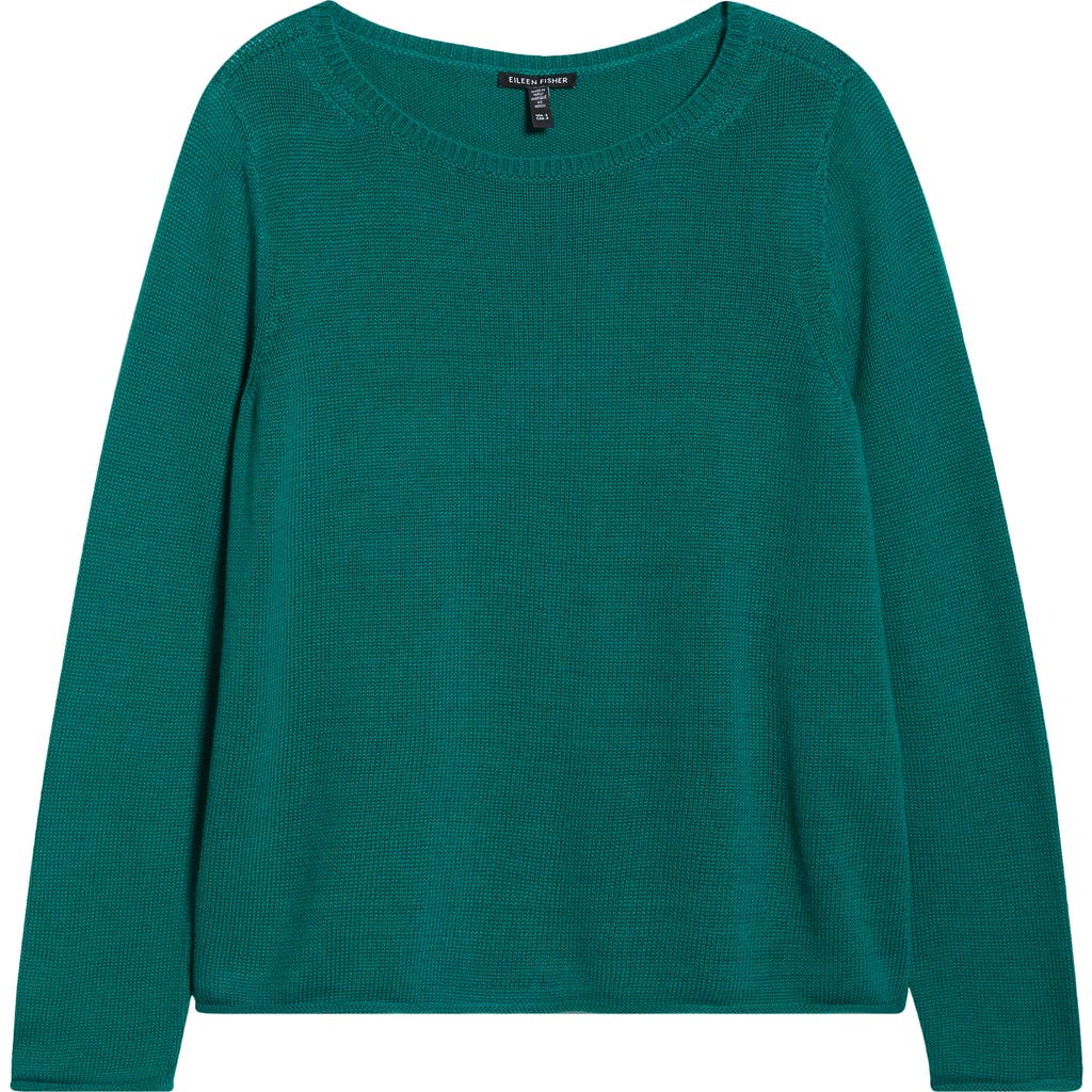 Eileen Fisher Bateau Neck Cotton Blend Sweater In Green