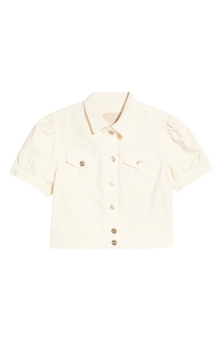 PAIGE Kendra Short Sleeve Crop Denim Jacket, Main, color, Tonal Ecru
