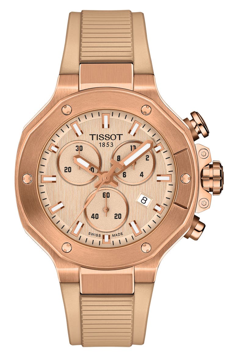 T-Race Chronograph Silicone Strap Watch, 38mm, Main, color, CORAL