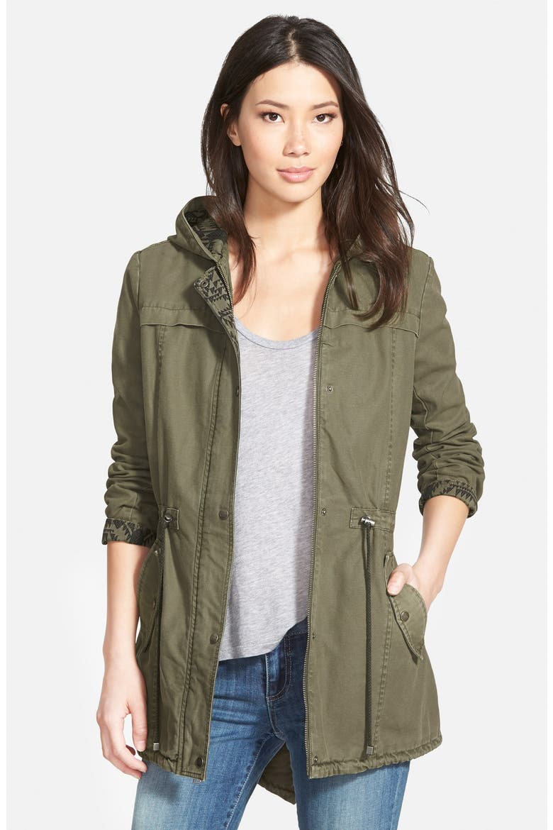Levi's® Print Trim Cotton Twill Fishtail Parka, Main, color, CLOVER