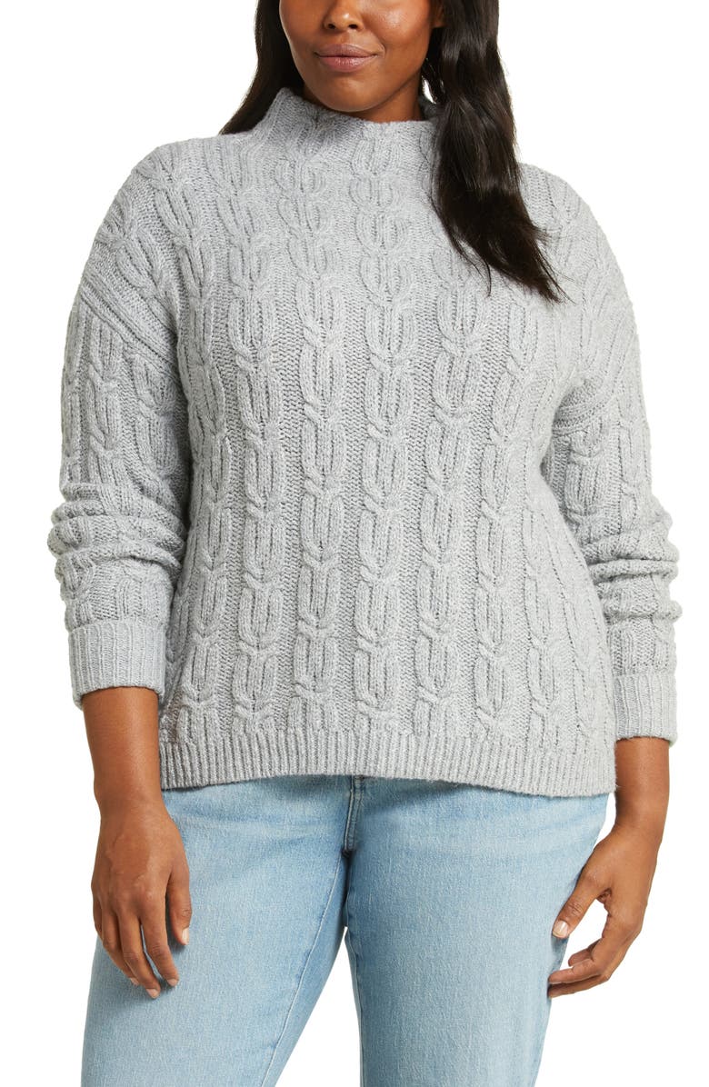 Caslon<sup>®</sup> Cable Stitch Funnel Neck Sweater, Main, color,