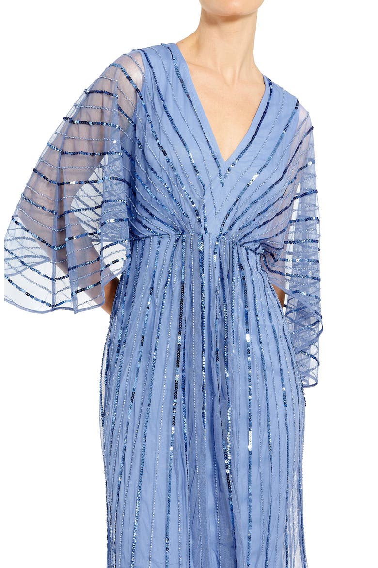 Sequin Beaded Stripe Cape Sleeve V-Neck Gown, Alternate, color, PERIWINKLE