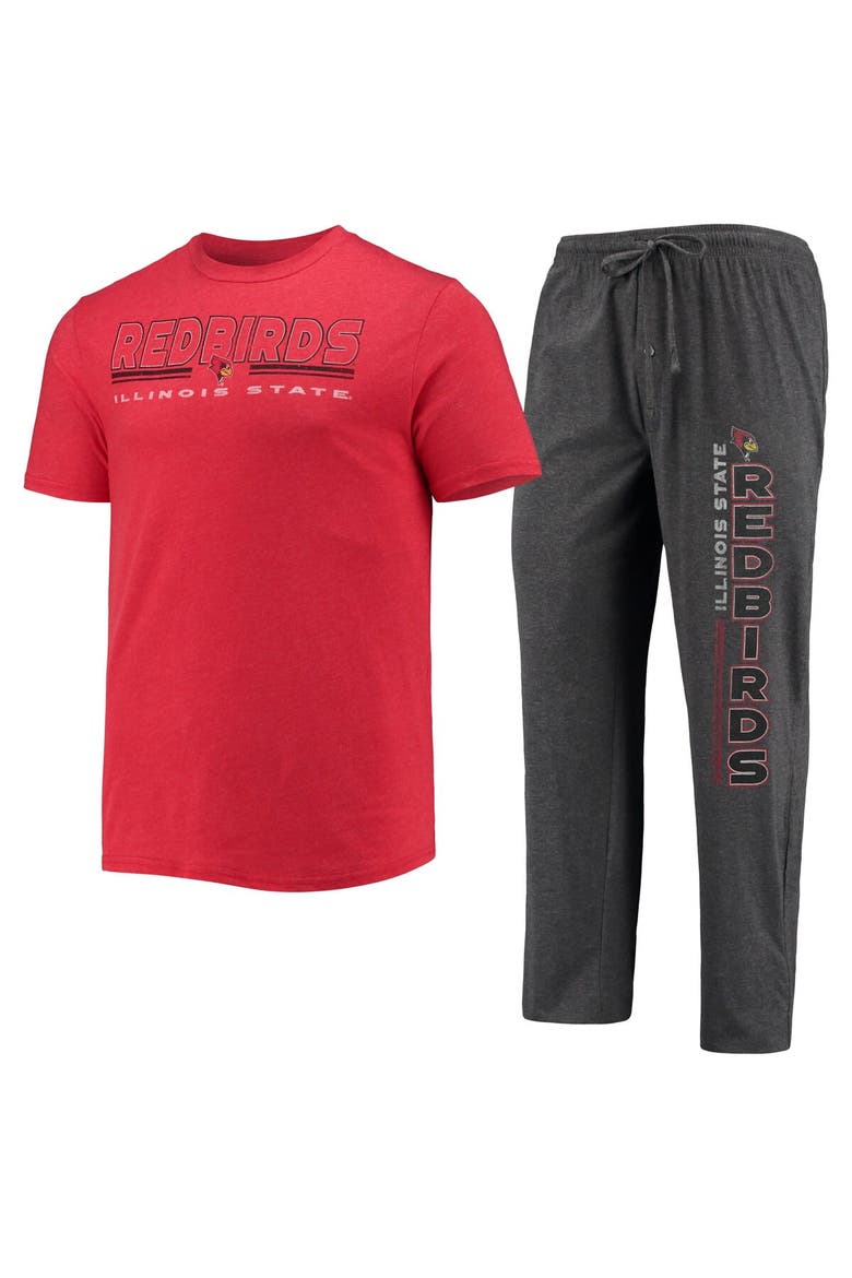 Men's Concepts Sport Heathered Charcoal/Red Illinois State Redbirds Meter T-Shirt & Pants Sleep Set, Main, color, Heather Charcoal