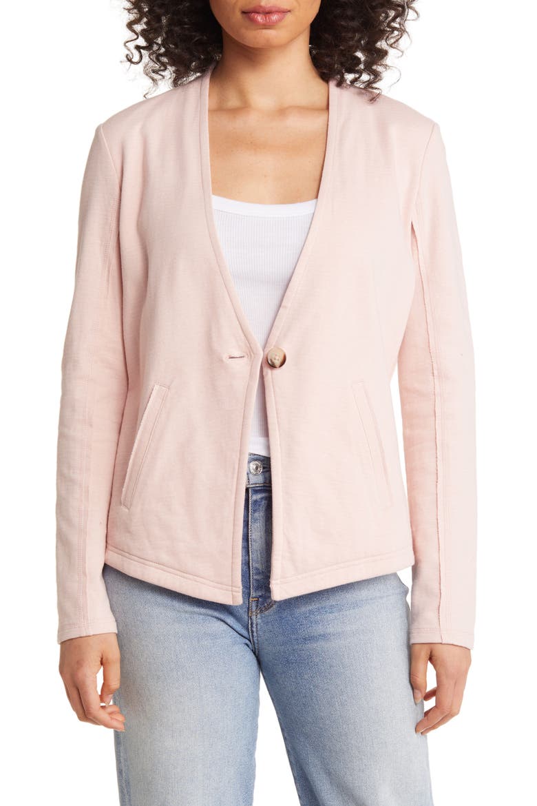 One-Button Knit Blazer, Main, color, PINK SMOKE