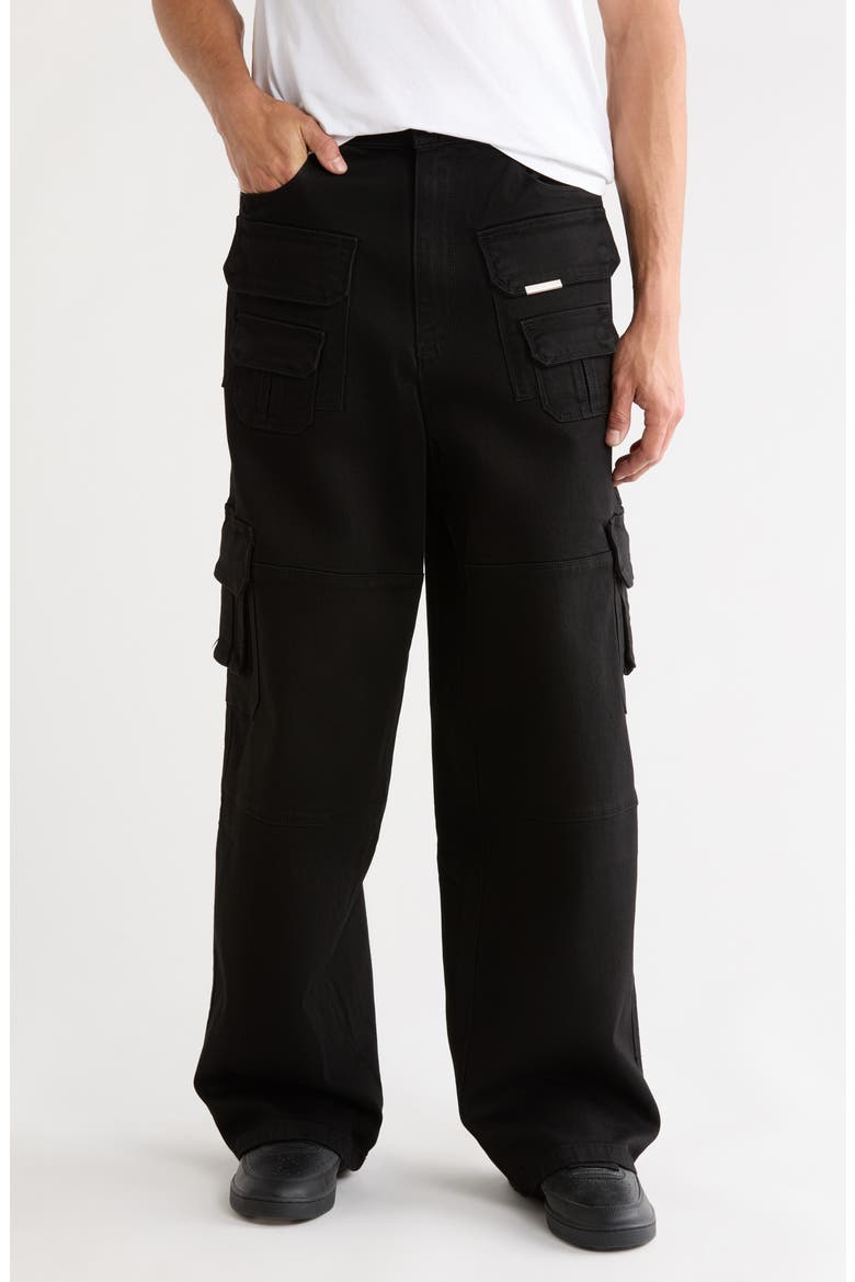 Roman Wide Leg Cargo Jeans, Main, color, BLACK