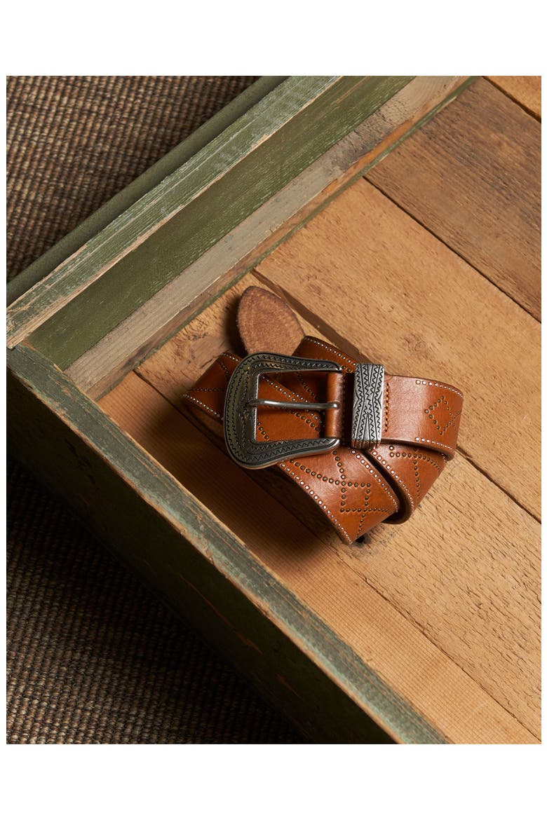Tesla Calf Leather Belt with Studs, Main, color, CUOIO