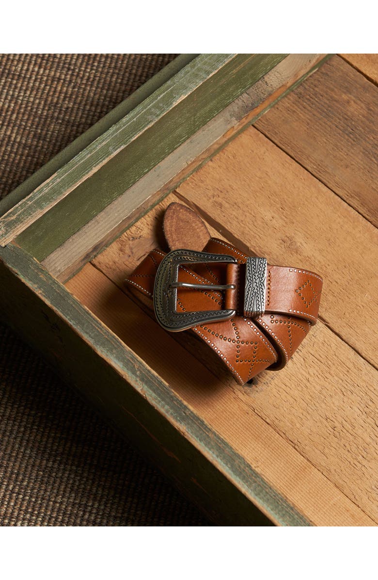 Fortela Tesla Calf Leather Belt with Studs, Main, color, Cuoio