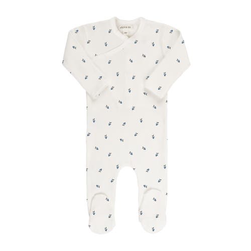 Ely's & Co. Baby Cotton Ribbed Zipper Footie in Ivory/blue Berry  product