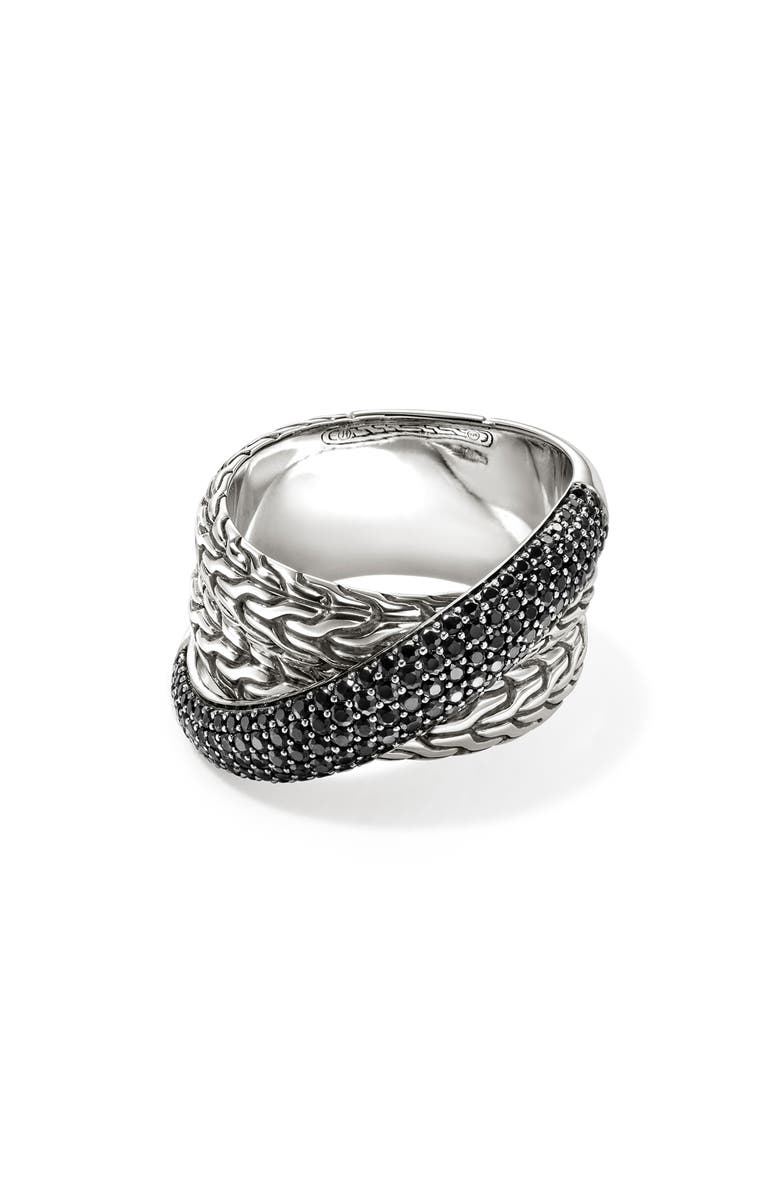 John Hardy JH Essential Pavé Crossover Ring, Sterling Silver, Gemstones, Main, color, Silver/Black Diamonds