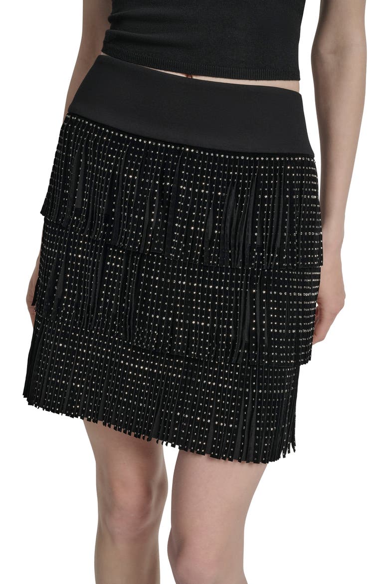 Stud Fringe Miniskirt, Alternate, color, BLACK