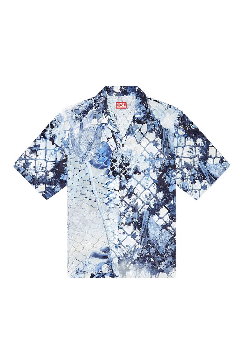 Bristol Camouflower Short Sleeve Camp Shirt, Alternate, color, DENIM