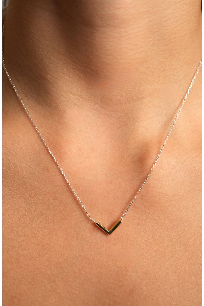 V Two Tone Bar Necklace, Alternate, color, TWO TONE
