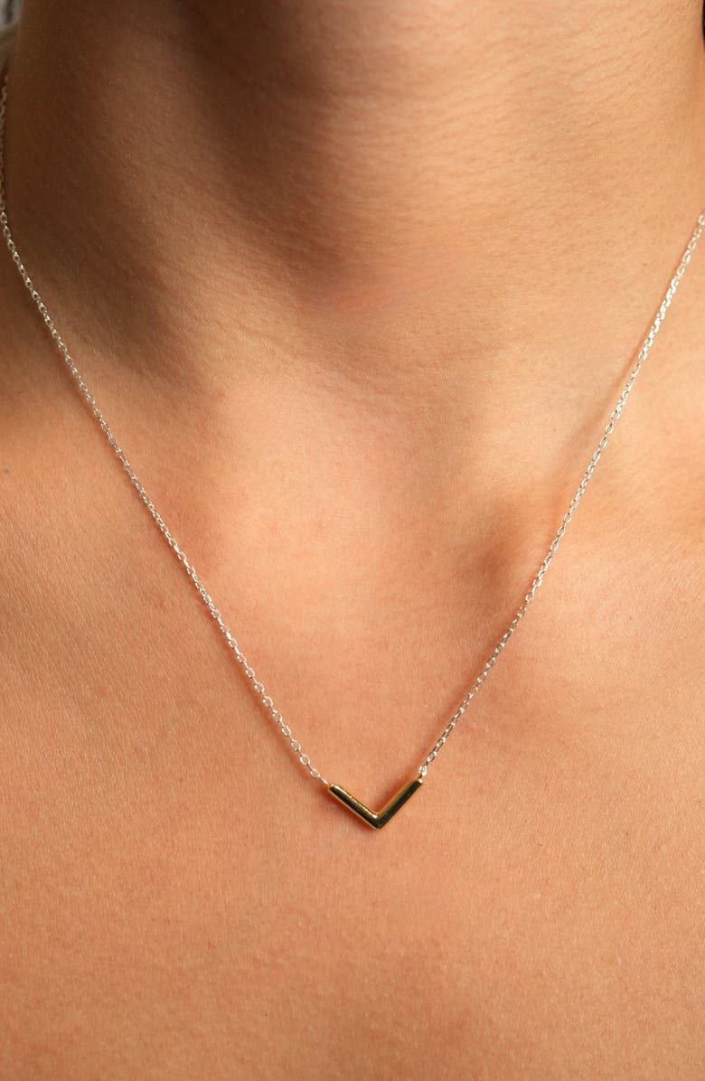 Argento Vivo Sterling Silver V Two Tone Bar Necklace, Alternate, color, Two Tone