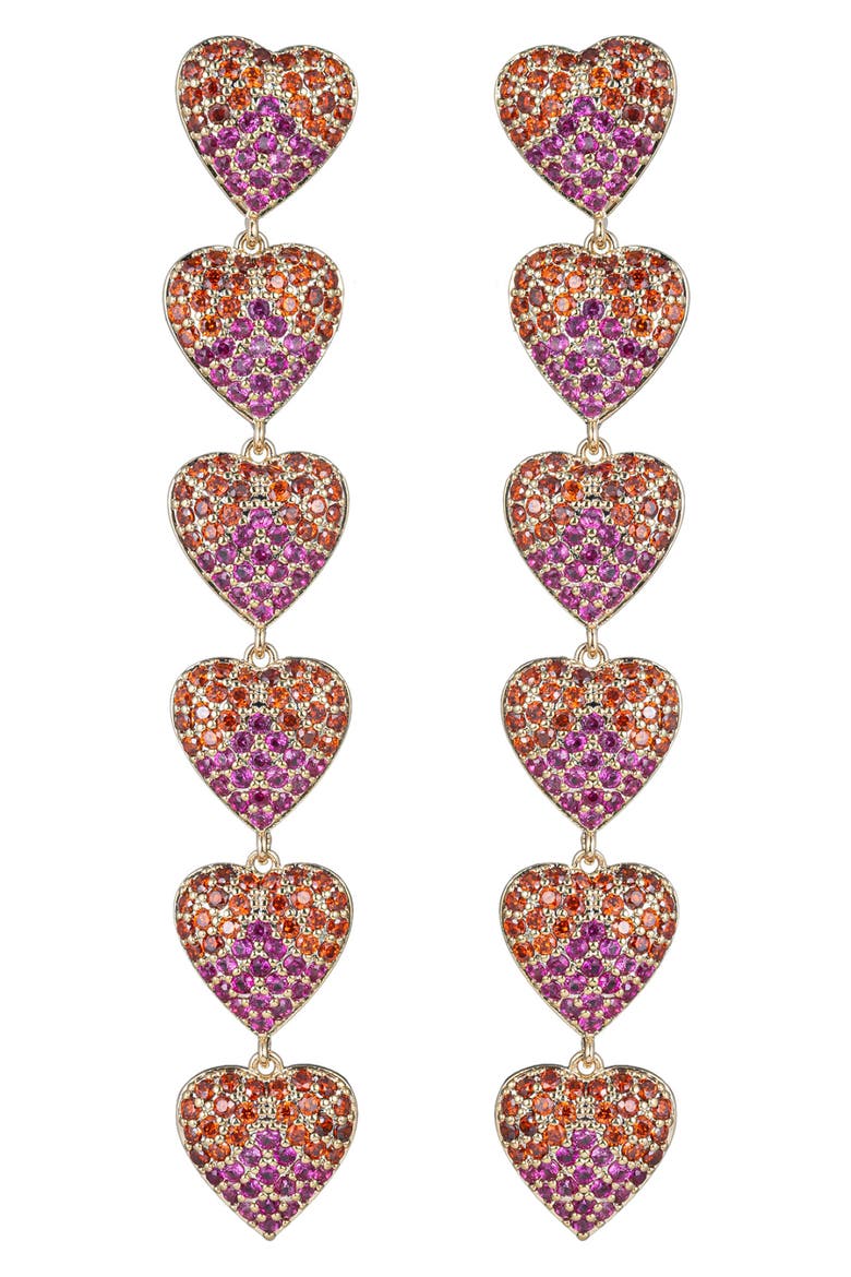Alice CZ Heart Linear Drop Earrings, Main, color, RED