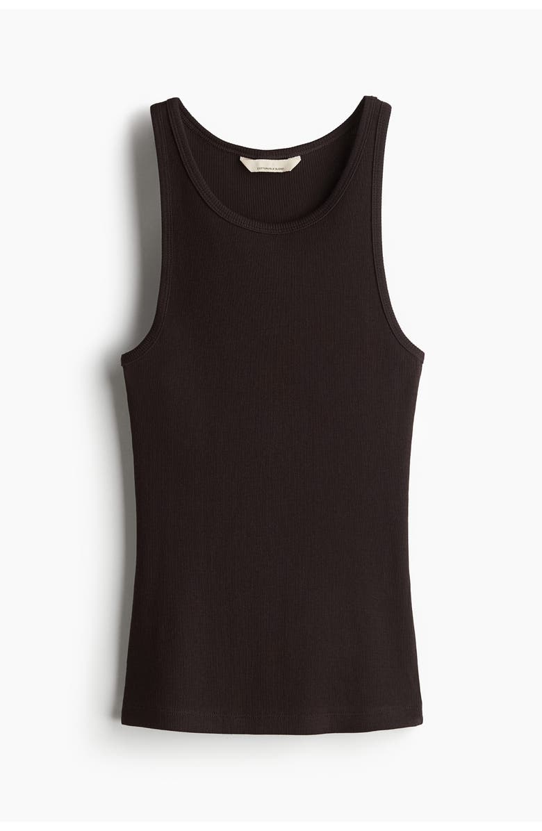 H&M Ribbed silk-blend tank top, Alternate, color, Dark Brown