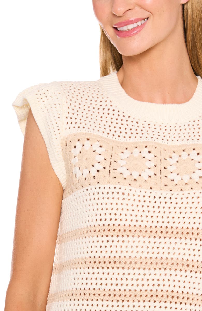 CeCe Flower Cap Sleeve Open Knit Sweater, Alternate, color, Birch