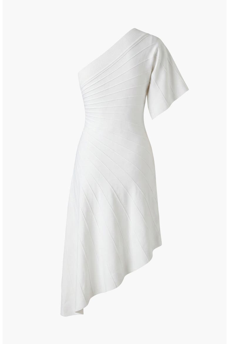 One Shoulder Knitted Dress with Slim Waist and Flared Hem, Alternate, color, White