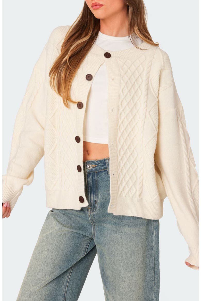Rory Oversize Cable Stitch Cardigan, Alternate, color, CREAM