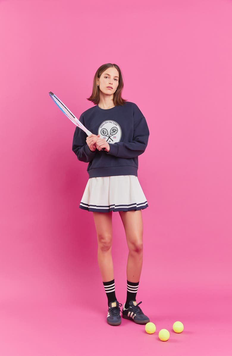 English Factory Sports Club Velvet Patch Sweatshirt, Alternate, color, Navy