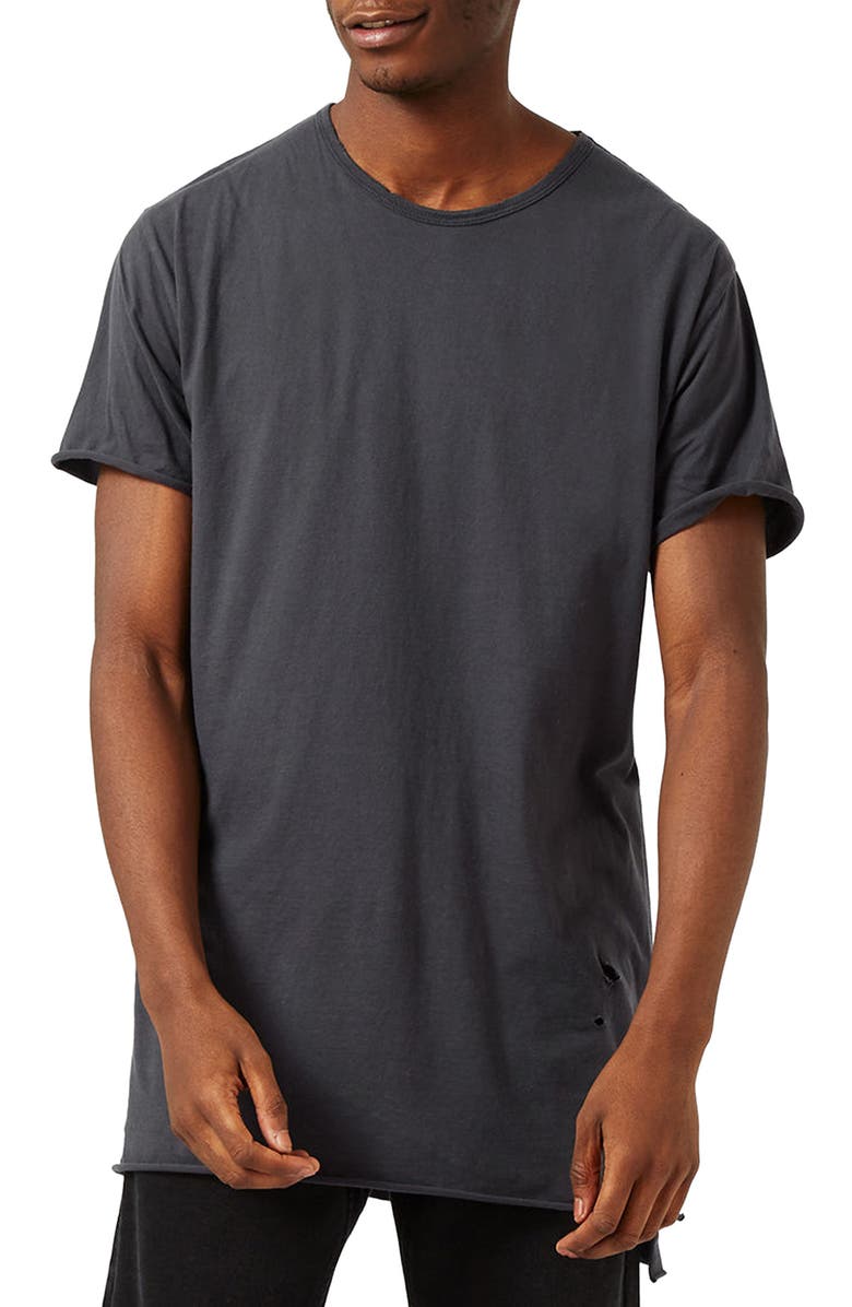 Topman Distressed Longline T-Shirt, Main, color, 