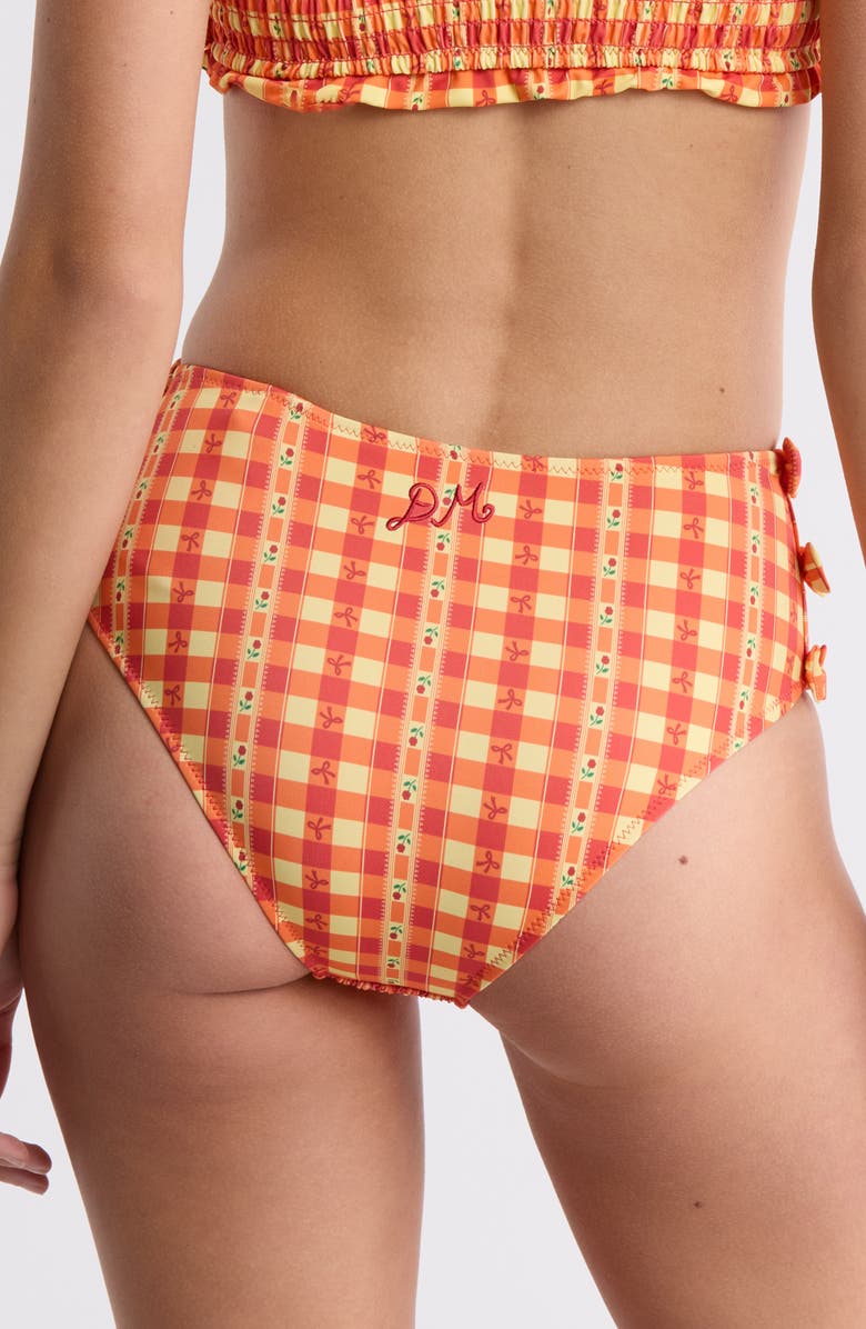 Damson Madder Bow Smocked High Waist Bikini Bottoms, Alternate, color, 