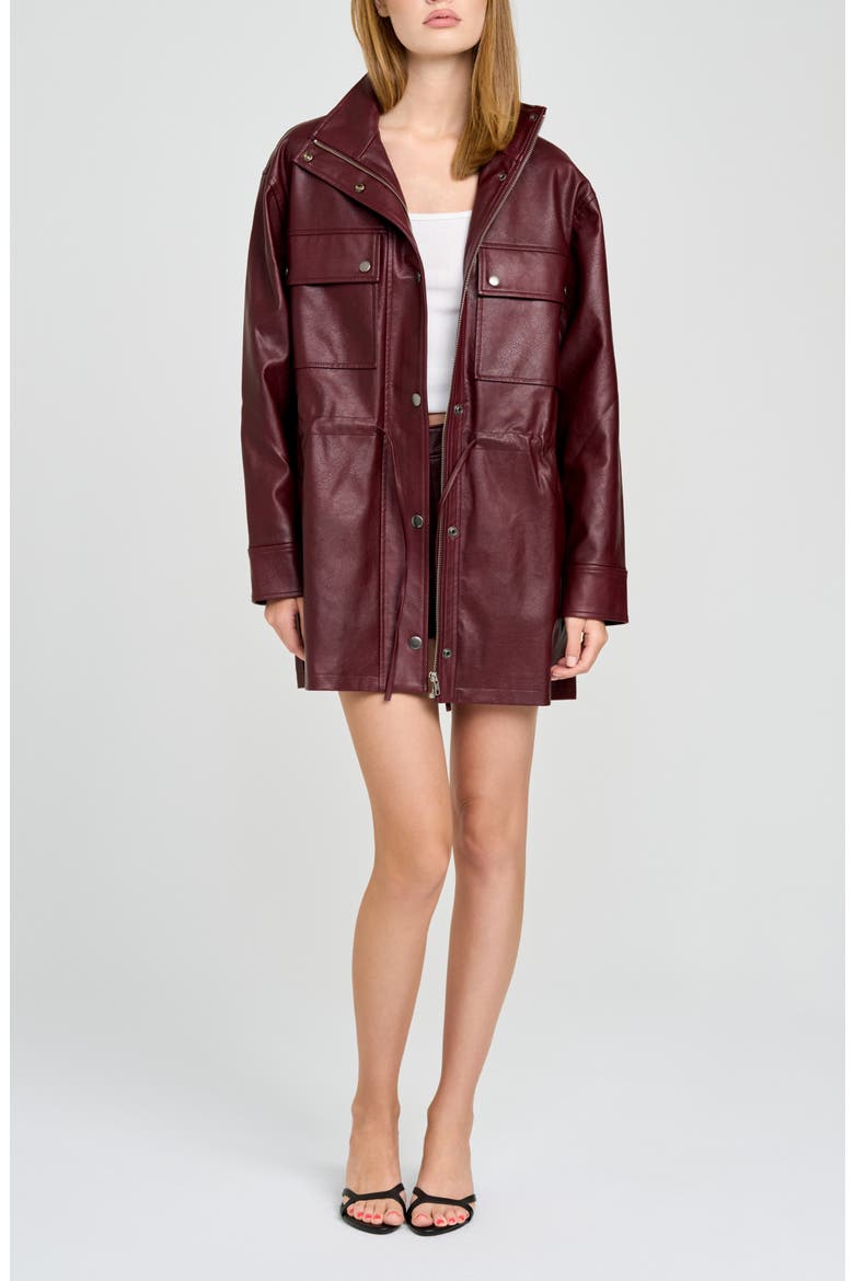 Angelina Faux Leather Jacket, Alternate, color, BURGUNDY