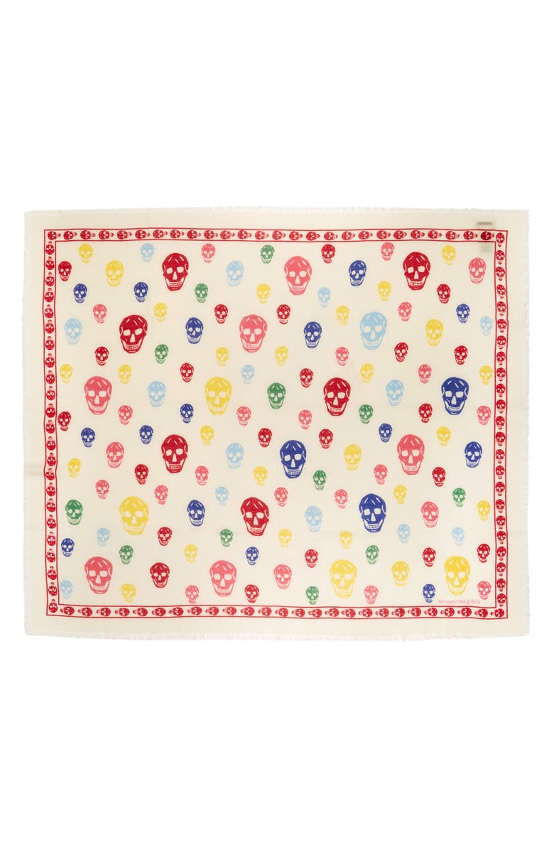 McQueen Rainbow Skull Wool Gauze Scarf, Main, color, 