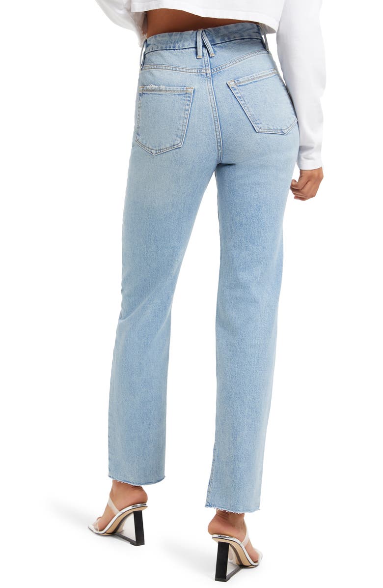 Good American Good Boy High Waist Side Slit Raw Hem Jeans, Alternate, color,