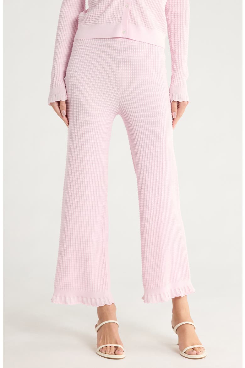 Ruffle Hem Textured Knit Wide Leg Pants, Main, color, SOFT PINK