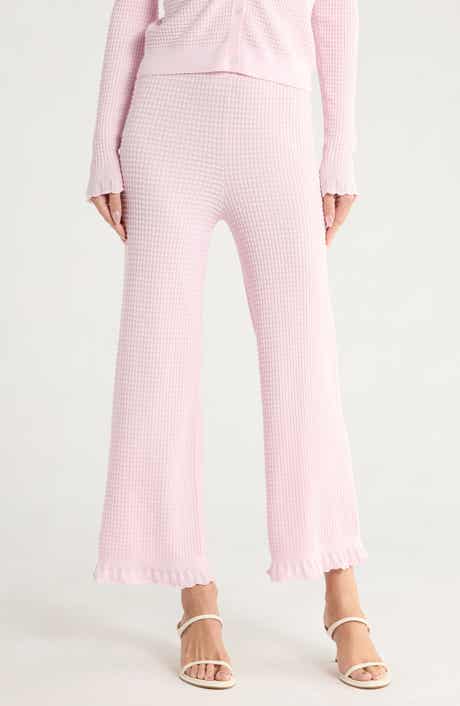 Theory Ruffle Hem Textured Knit Wide Leg Pants