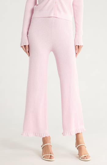 Theory Ruffle Hem Textured Knit Wide Leg Pants In Pink