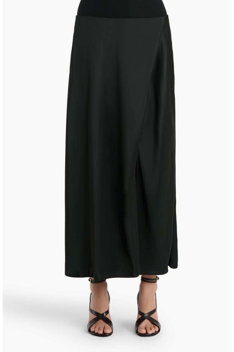 Demi Satin Midi Skirt, Main, color, BLACK