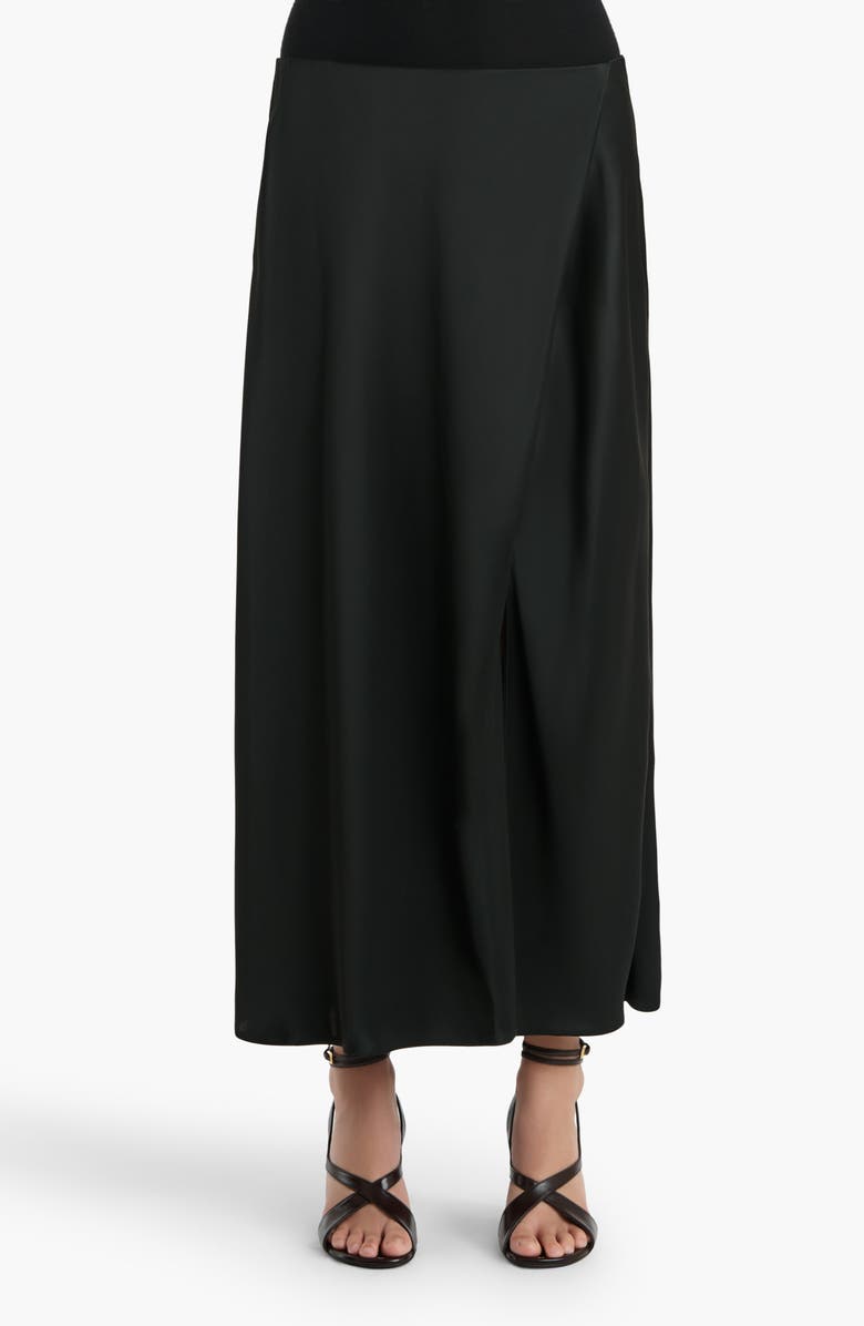Khaite Demi Satin Midi Skirt, Main, color, Black