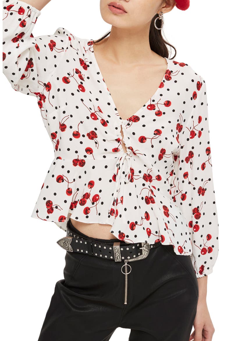 Cherry Spot Print Blouse, Main, color, IVORY MULTI