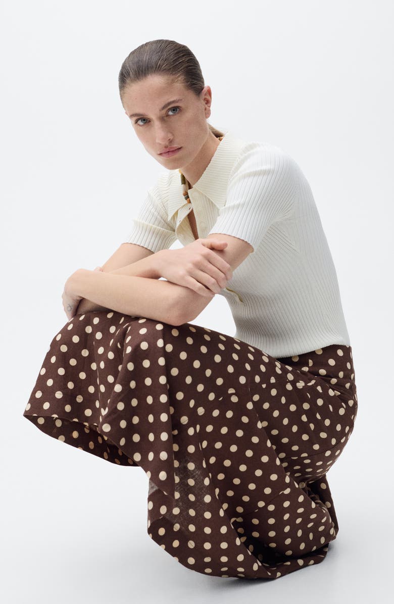 MANGO Polka Dot Flare Linen Blend Skirt, Alternate, color,