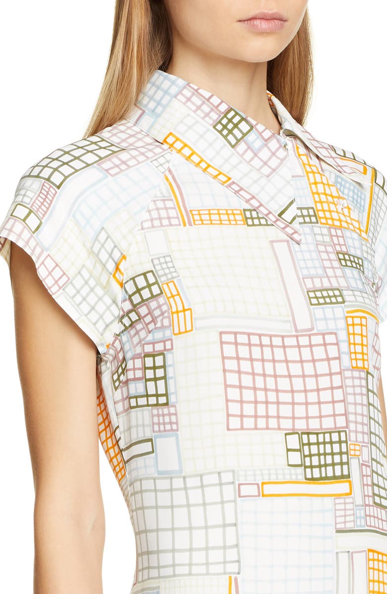 Rosetta Getty Grid Print Asymmetrical Shirtdress, Alternate, color,