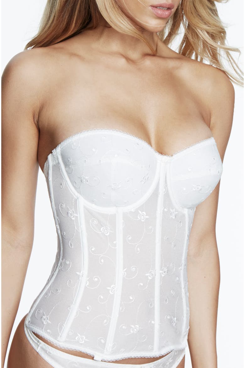 Rosemarie Embroidered Lace Strapless Longline Bridal Bra, Alternate, color, Bone