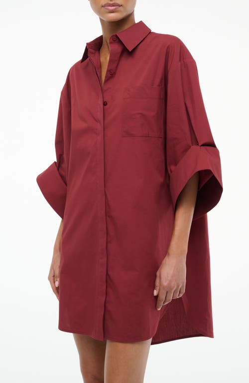 Staud Nico Stretch Cotton Shirtdress In Burgundy
