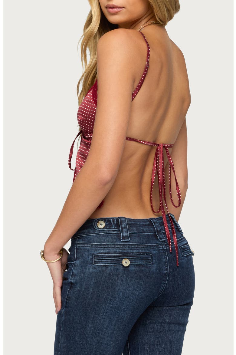 Polka Dot Lace Trim Satin Camisole, Alternate, color, BURGUNDY