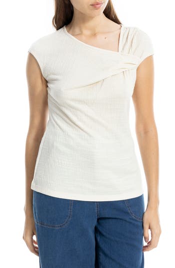 Max Studio Textured Side Gather Top In White