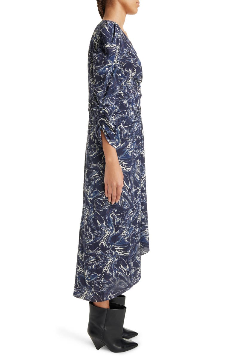 Isabel Marant Albini Marble Print Ruched Silk Dress, Alternate, color, 