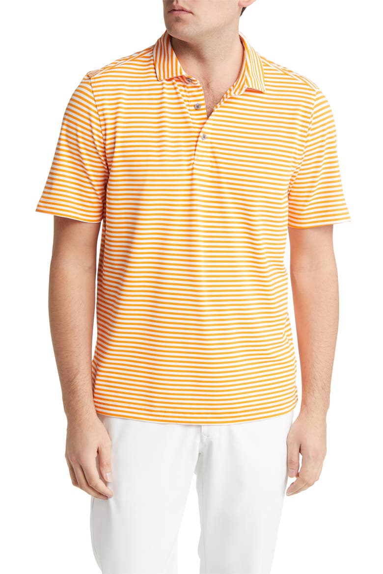 Virtue Piqué Stripe Recycled Blend Polo, Main, color, ORANGE BURST