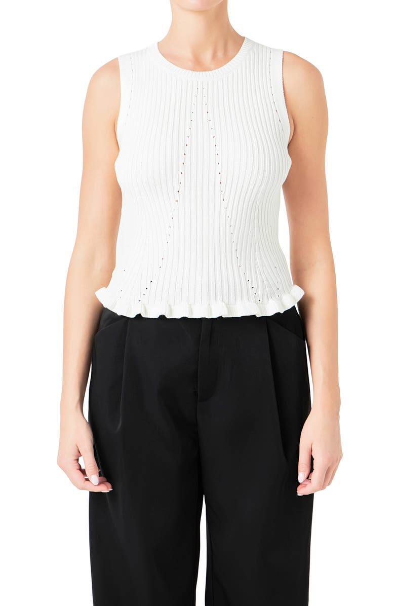 Endless Rose Frill Detail Rib Sleeveless Knit Top, Alternate, color, 