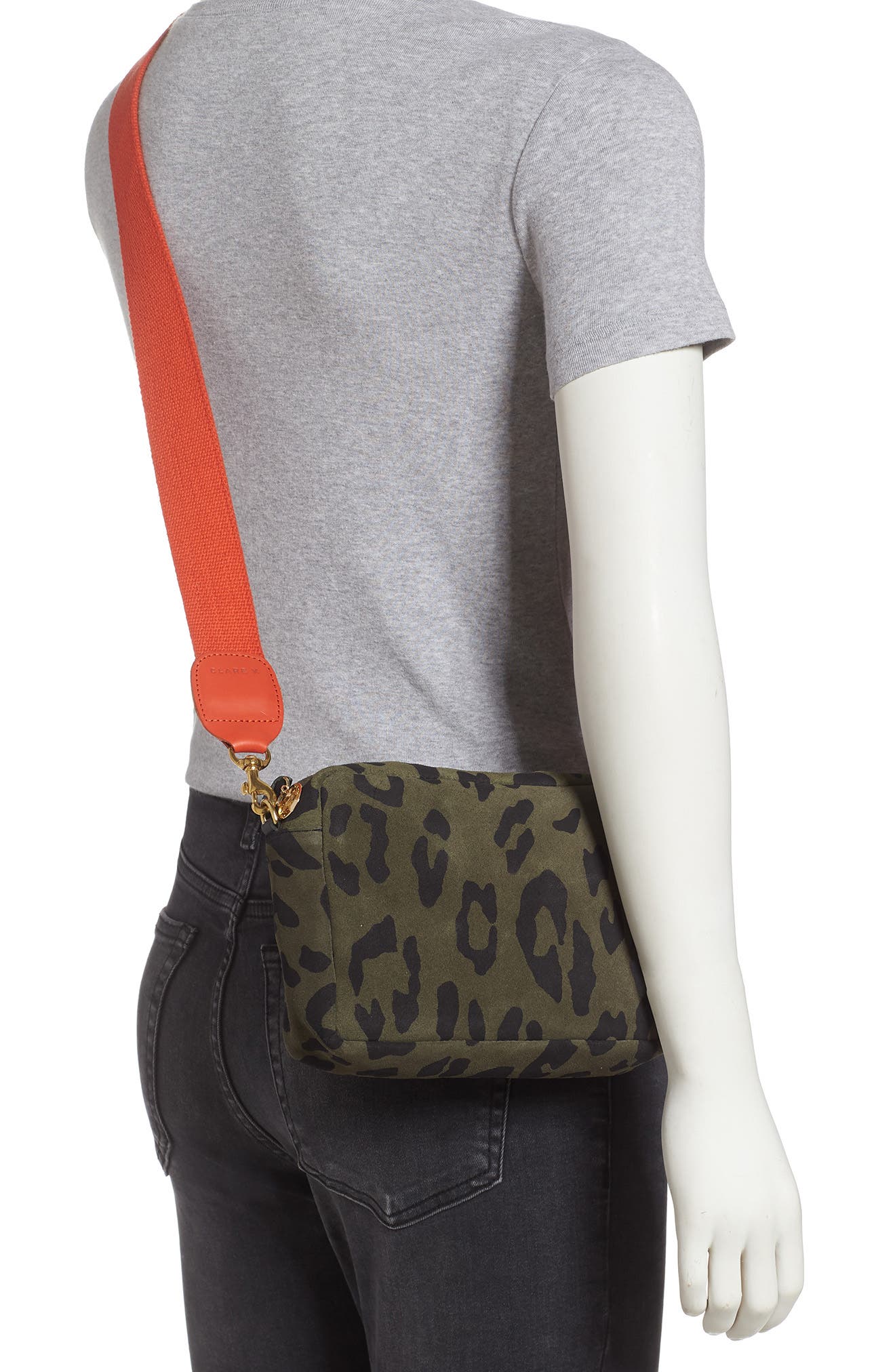 Midi Leopard Print Leather Shoulder Bag, Alternate, color, ARMY PABLO CAT